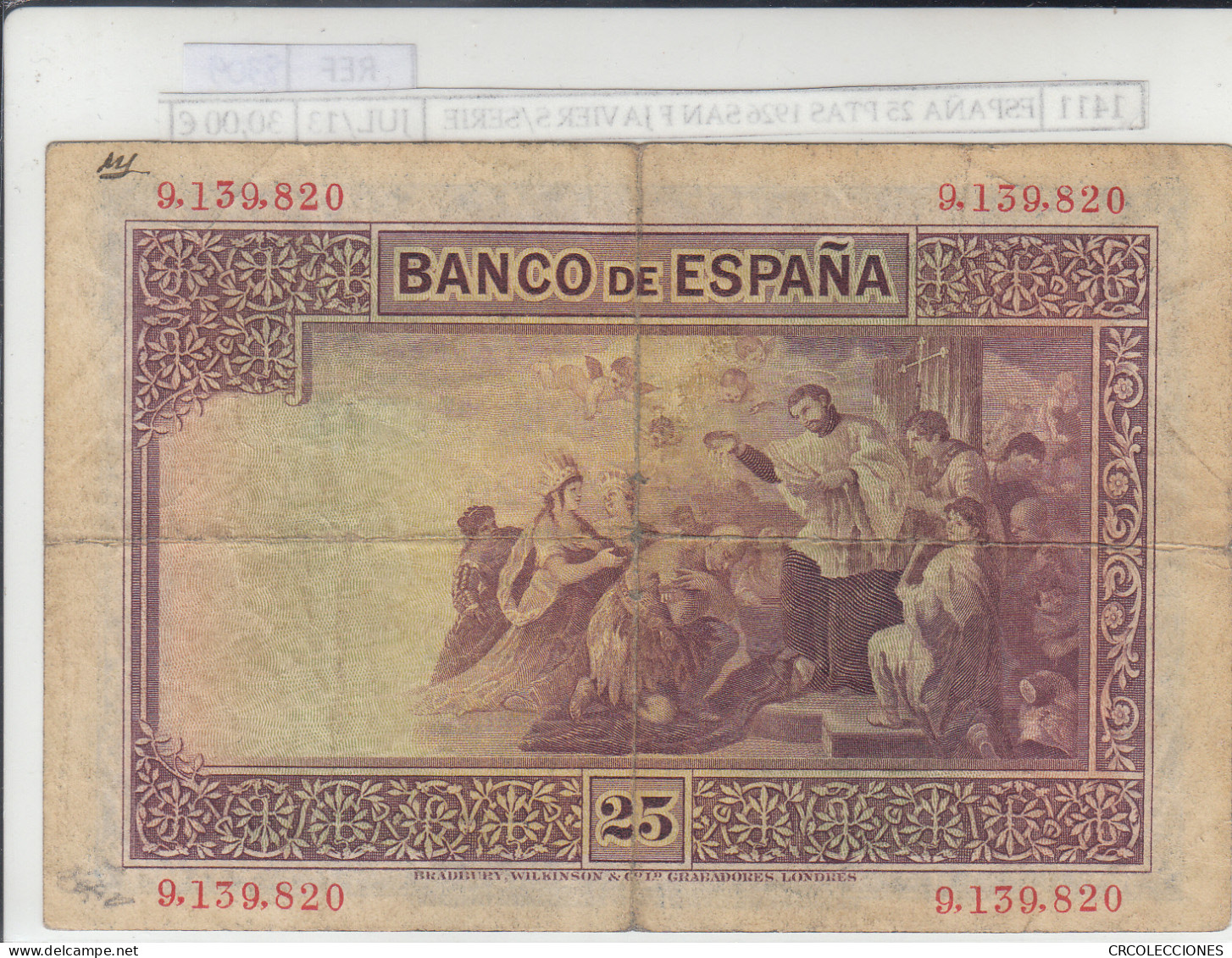 BILLETE ESPAÑA 25 PESETAS  1926 SIN SERIE P-71a MBC- - Andere & Zonder Classificatie