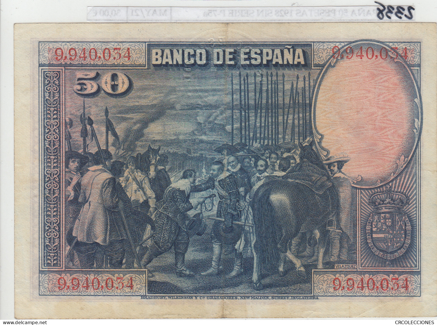 BILLETE ESPAÑA 50 PESETAS 1928 SIN SERIE P-75a MBC - Other & Unclassified