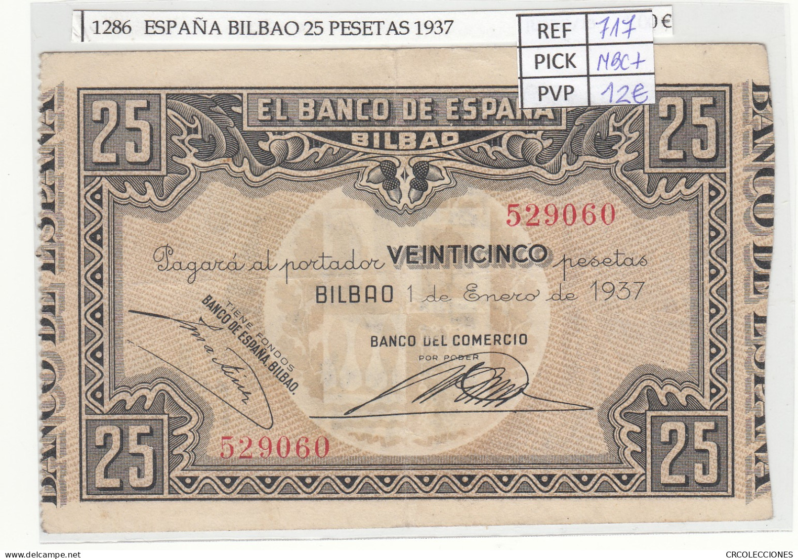 BILLETE ESPAÑA BILBAO 25 PESETAS 1937 P-S563b MBC+ - Altri & Non Classificati