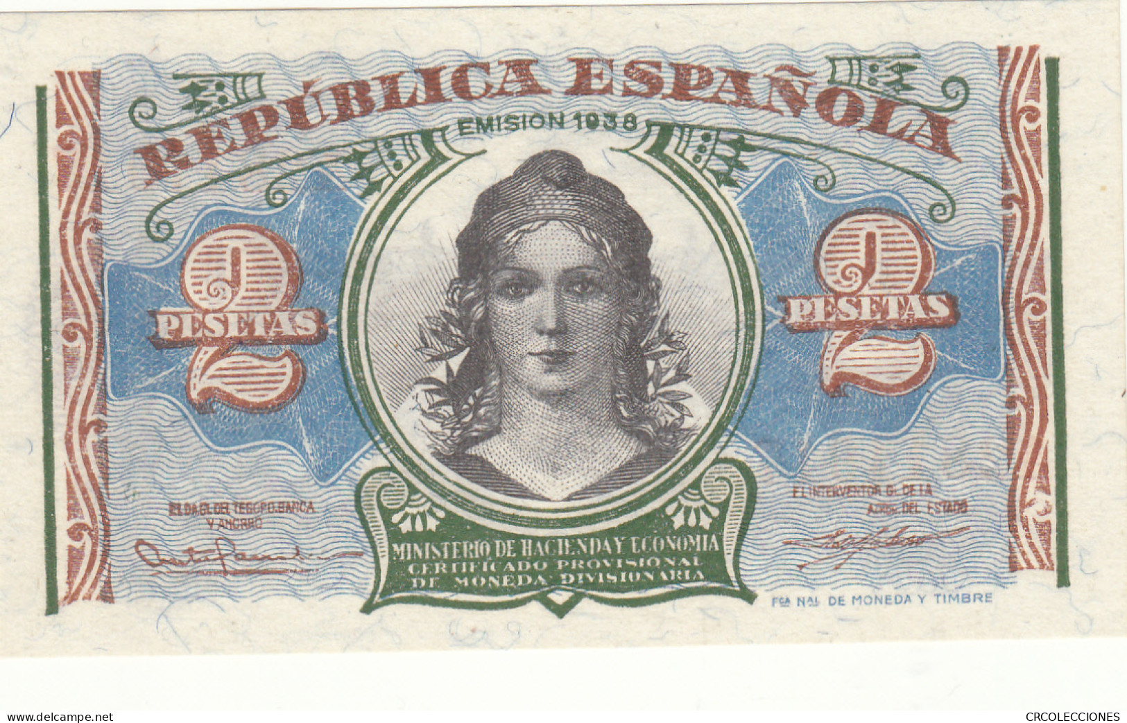 BILLETE ESPAÑA 2 PESETAS  1938 P-95 SIN CIRCULAR - Altri & Non Classificati