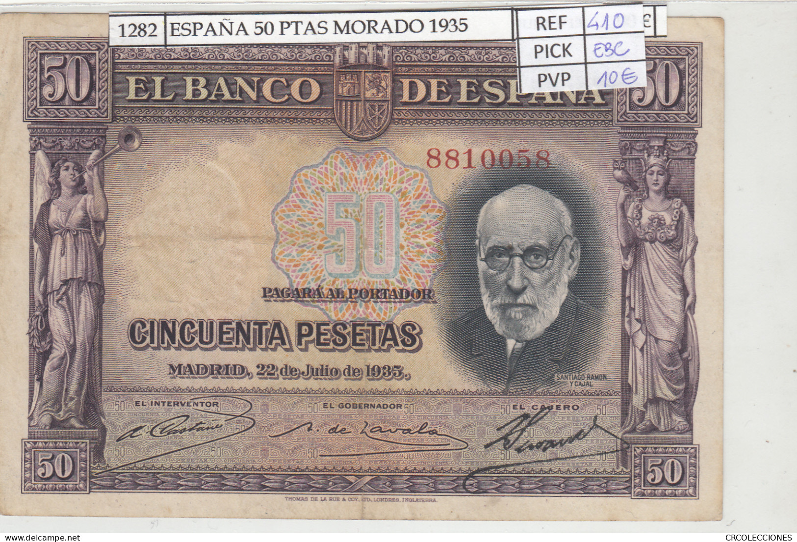 BILLETE ESPAÑA 50 PESETAS COLOR MORADO 1935 P-88a.1 EBC - Otros & Sin Clasificación