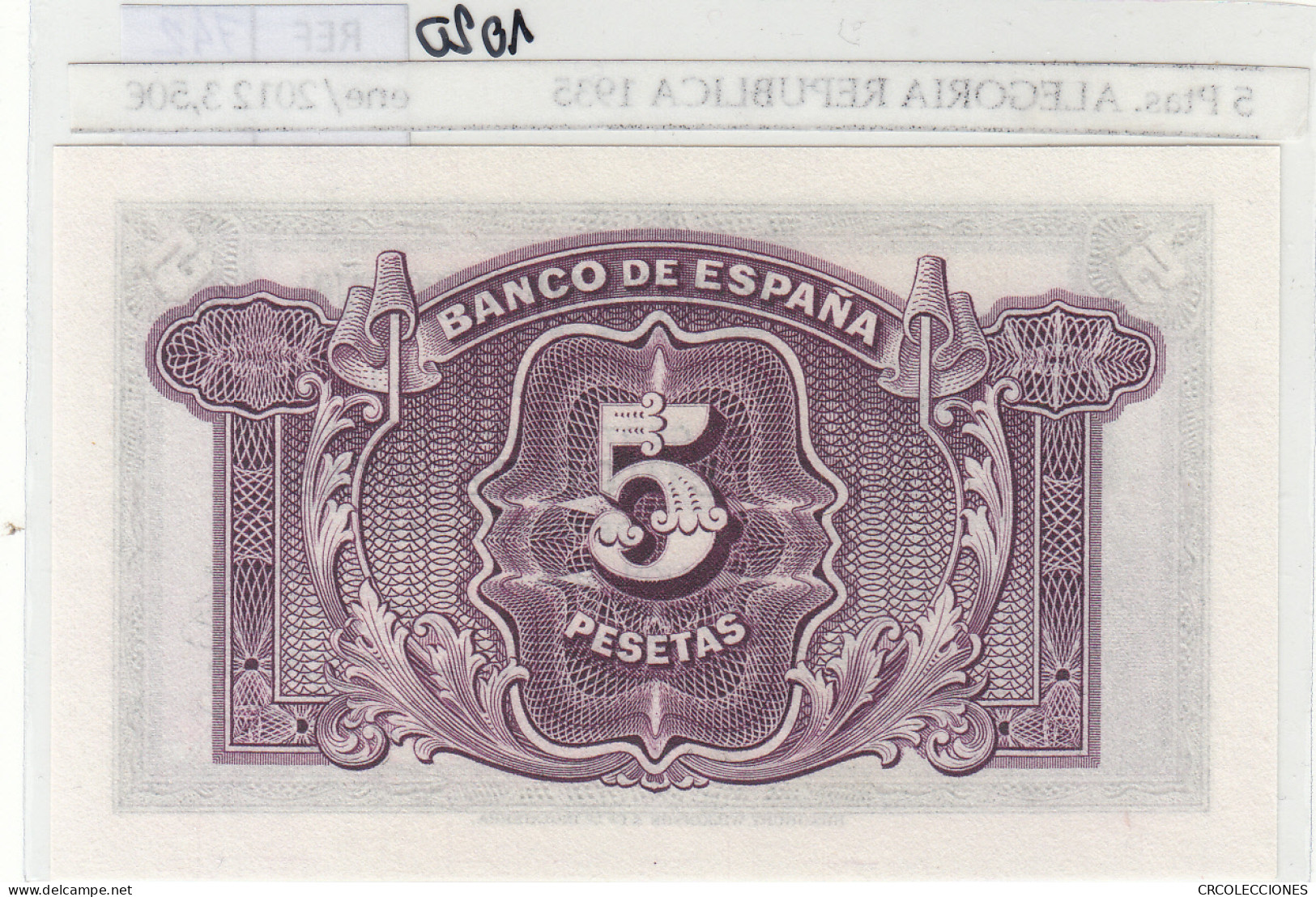 BILLETE ESPAÑA 5 PESETAS 1935 P-85a.2 SIN CIRCULAR - Otros & Sin Clasificación