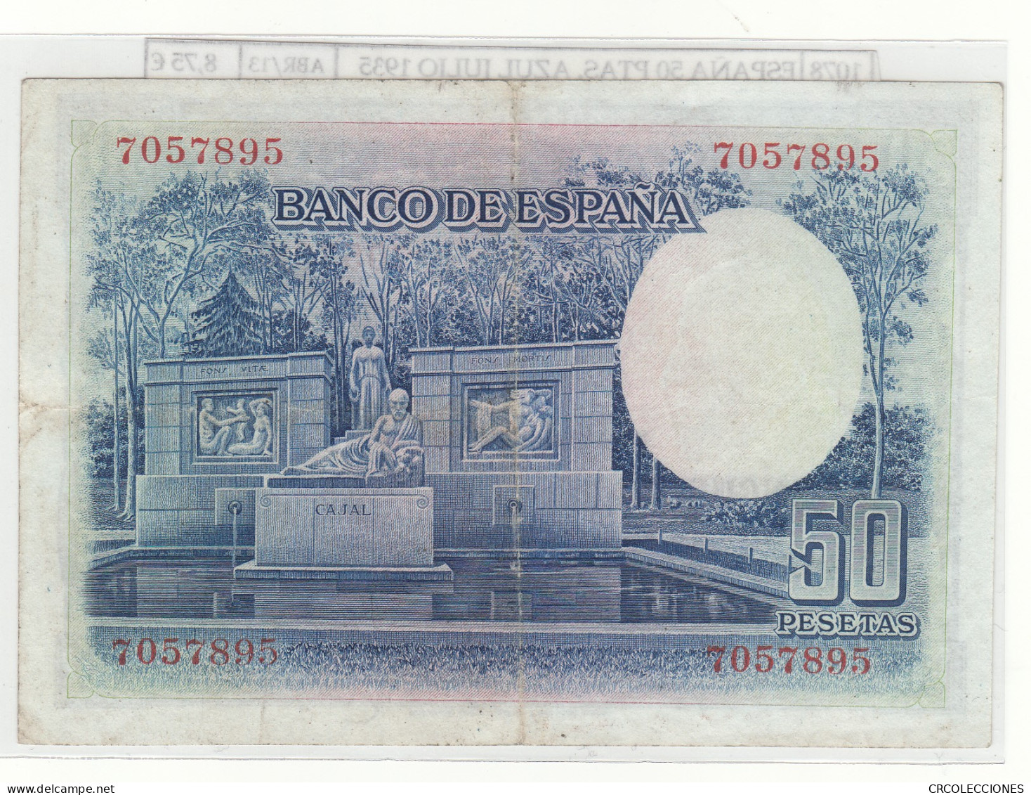 BILLETE ESPAÑA 50 PESETAS COLOR AZUL 1935 P-88a.2 EBC - Otros & Sin Clasificación