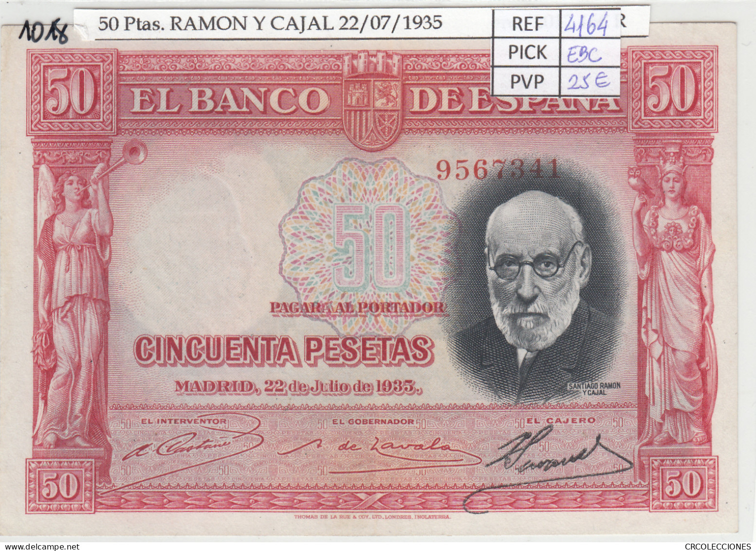 BILLETE ESPAÑA 50 PESETAS TONO ROJO 1935 P-88a.3 EBC - Andere & Zonder Classificatie