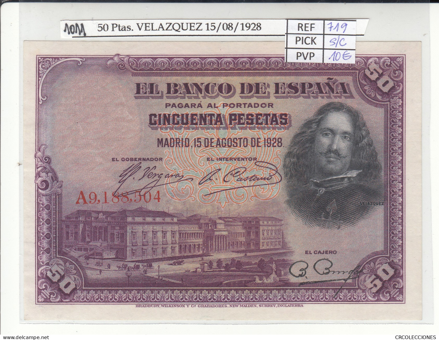 BILLETE ESPAÑA 50 PESETAS 1928 P-75b SERIE A SIN CIRCULAR - Otros & Sin Clasificación