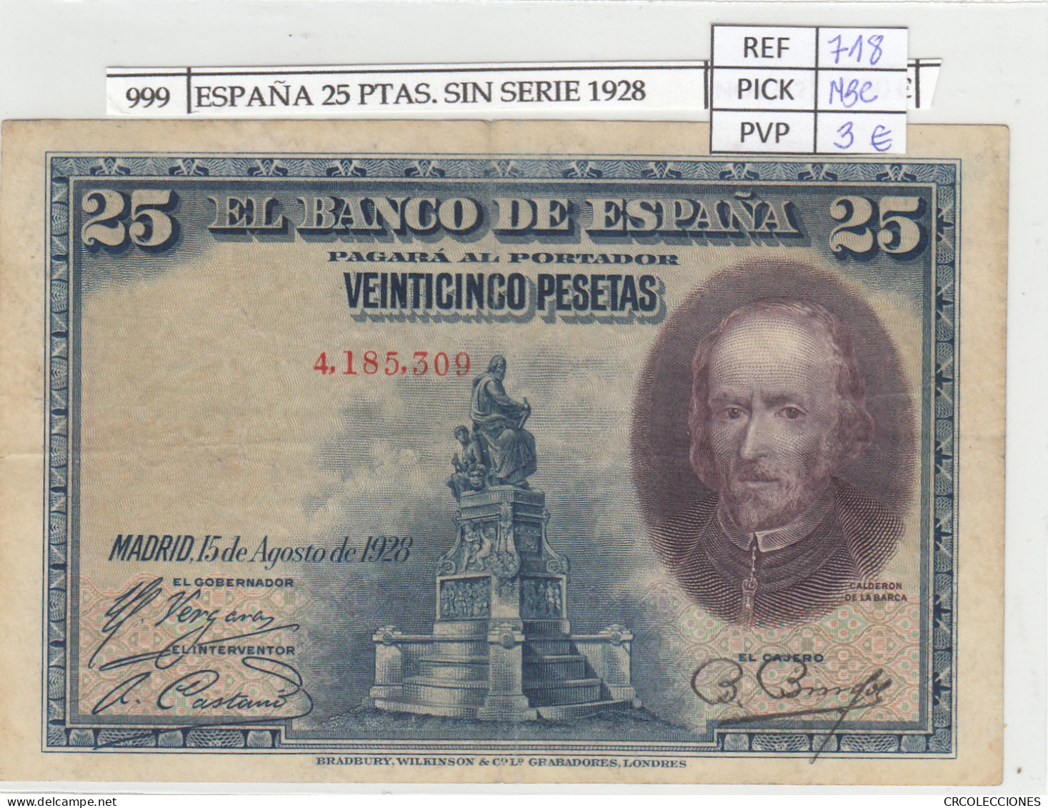 BILLETE ESPAÑA 25 PESETAS 1928 SIN SERIE P-74a MBC - Altri & Non Classificati