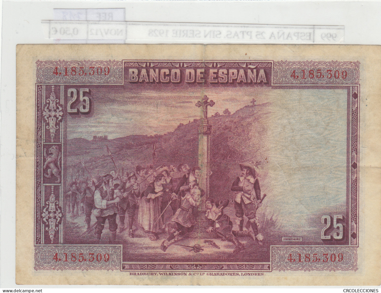 BILLETE ESPAÑA 25 PESETAS 1928 SIN SERIE P-74a MBC - Andere & Zonder Classificatie