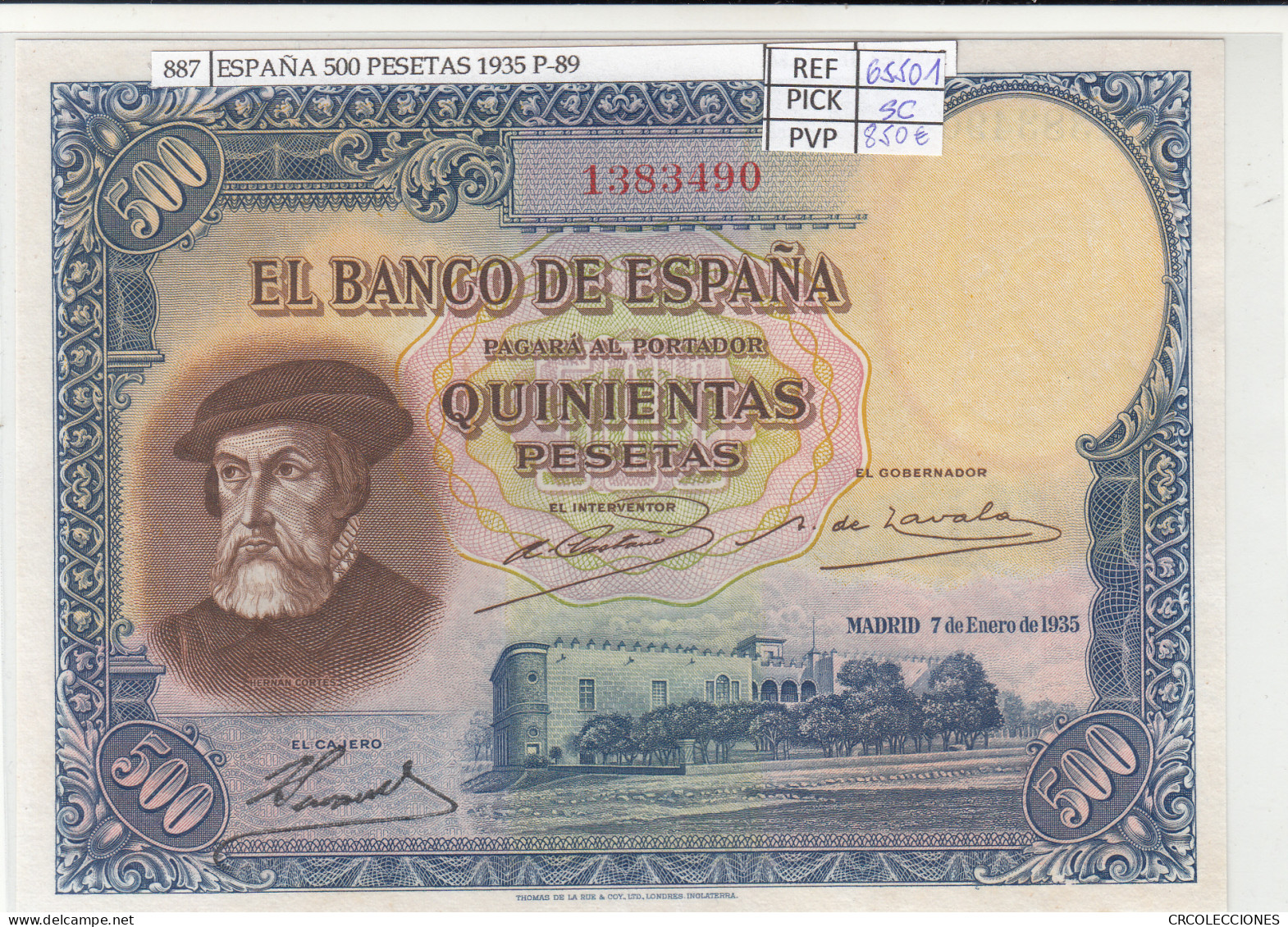 BILLETE ESPAÑA 500 PESETAS 1935 P-89 SIN CIRCULAR - Otros & Sin Clasificación