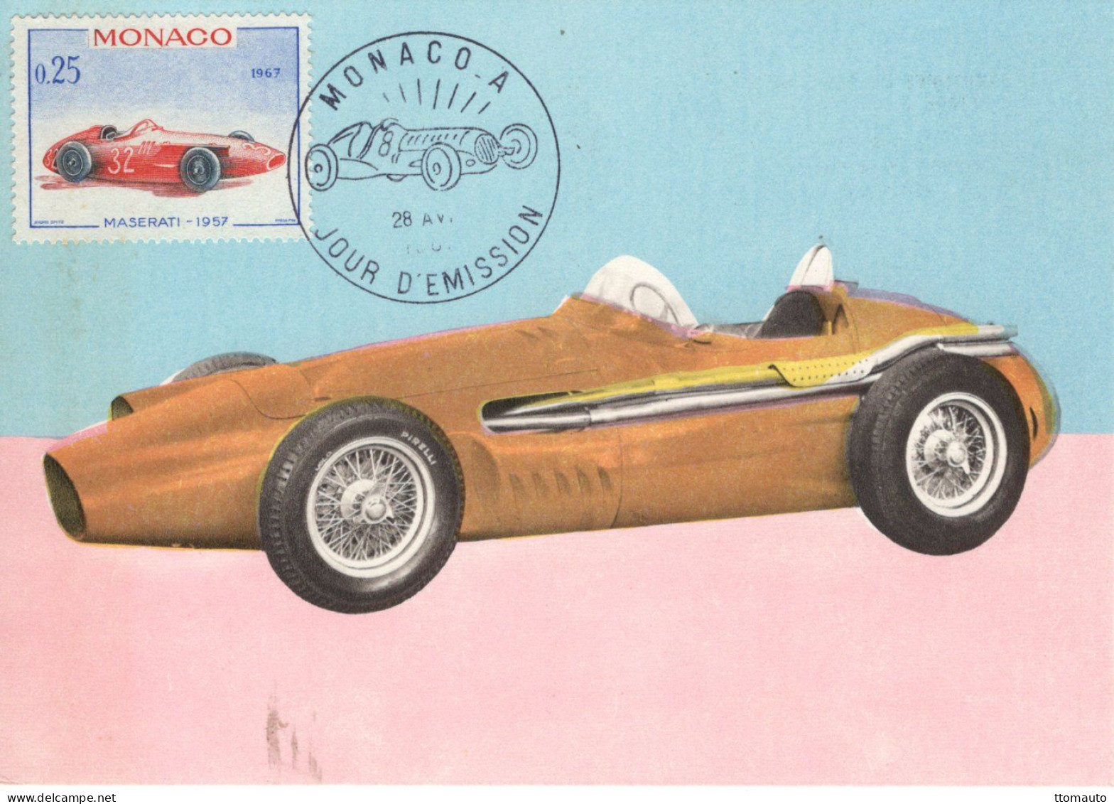 Monaco - Voitures De Course - Maserati 250F (1957) - Carte Maxi FDC - Prémier Jour D'Emission - Automobile