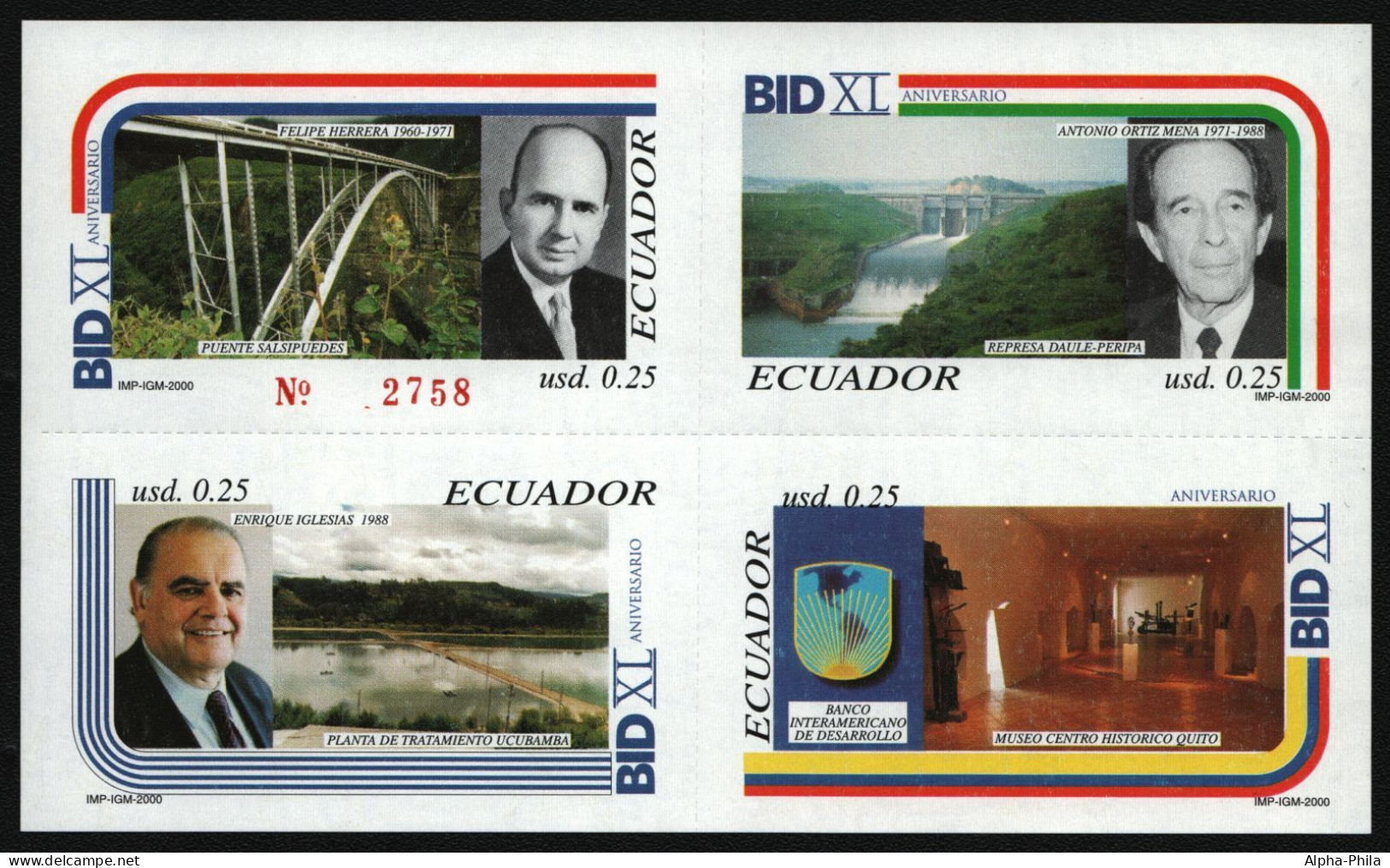 Ecuador 2000 - Mi-Nr. Block 158 ** - MNH - Entwicklungsbank - Equateur