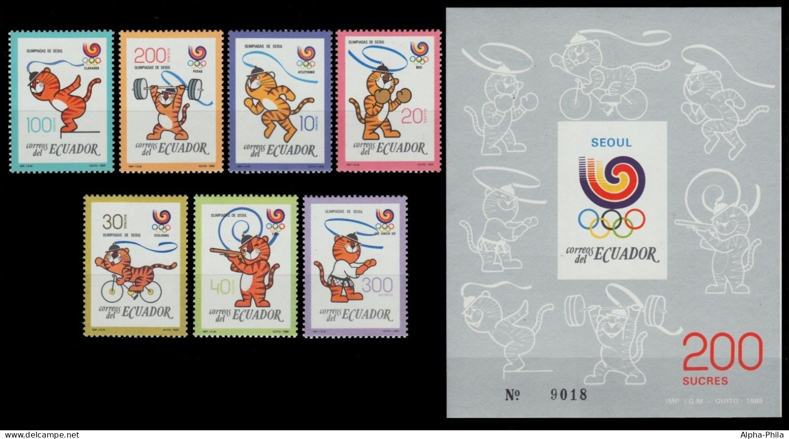 Ecuador 1989 - Mi-Nr. 2104-2110 & Block 133 ** - MNH - Olympia Seoul - Equateur