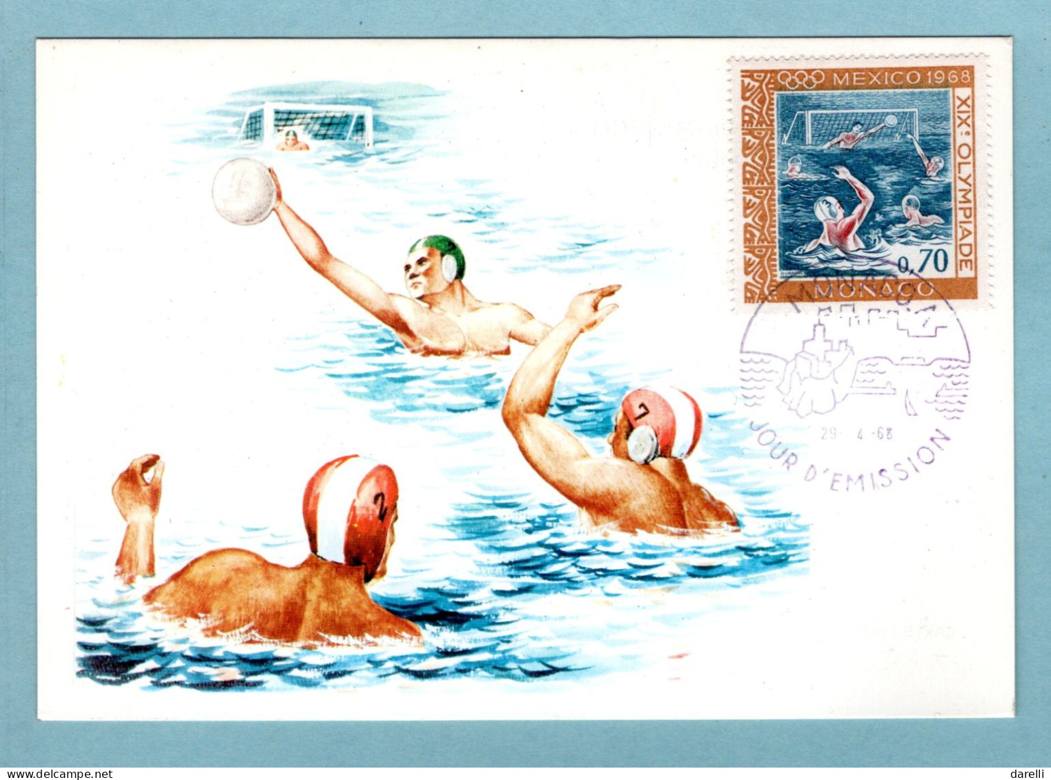 Carte Maximum Monaco 1968 - Jeux Olympiques - JO Mexico 1968 - Le Water Polo  - YT 739 - Maximum Cards