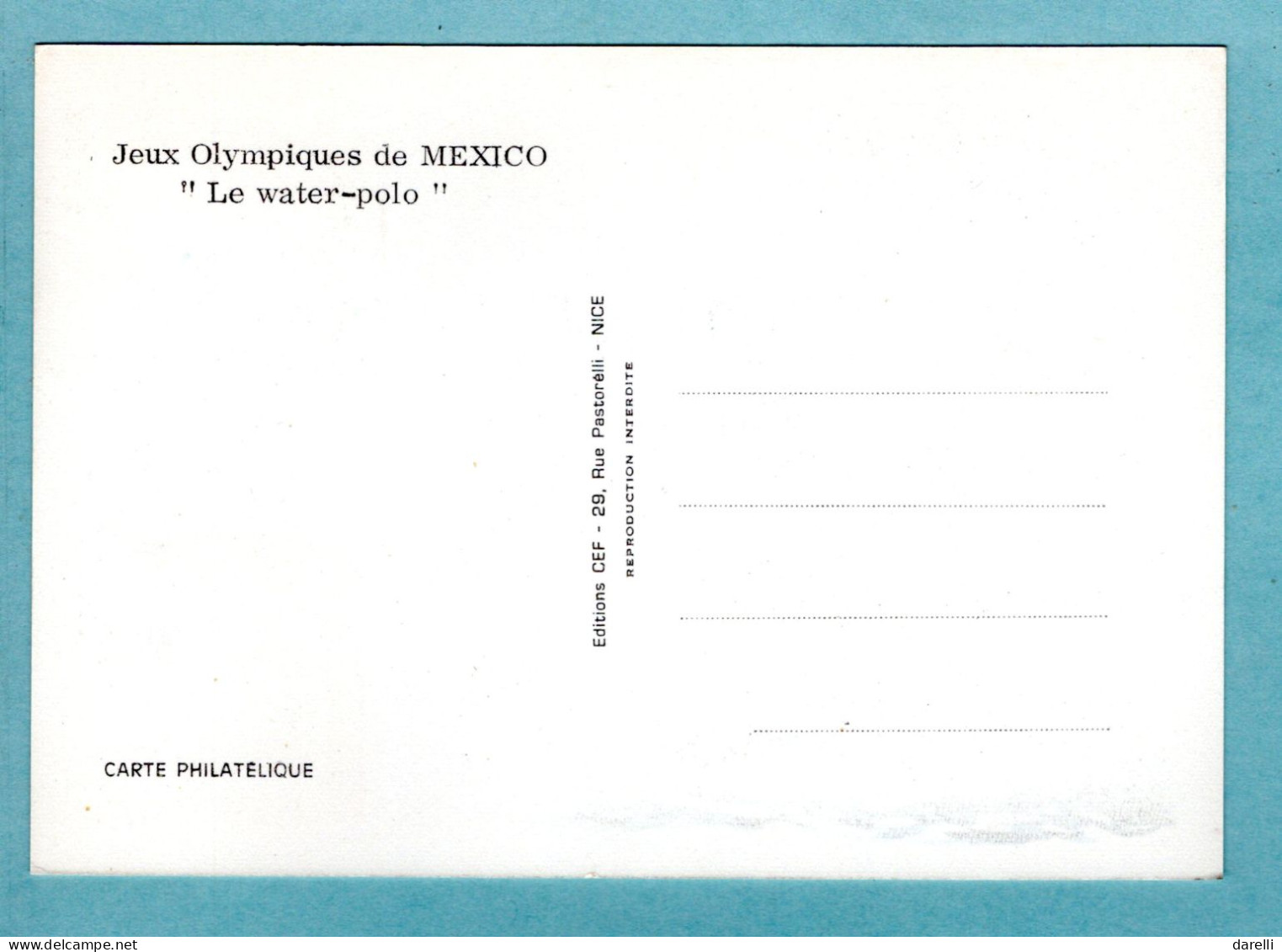 Carte Maximum Monaco 1968 - Jeux Olympiques - JO Mexico 1968 - Le Water Polo  - YT 739 - Cartes-Maximum (CM)