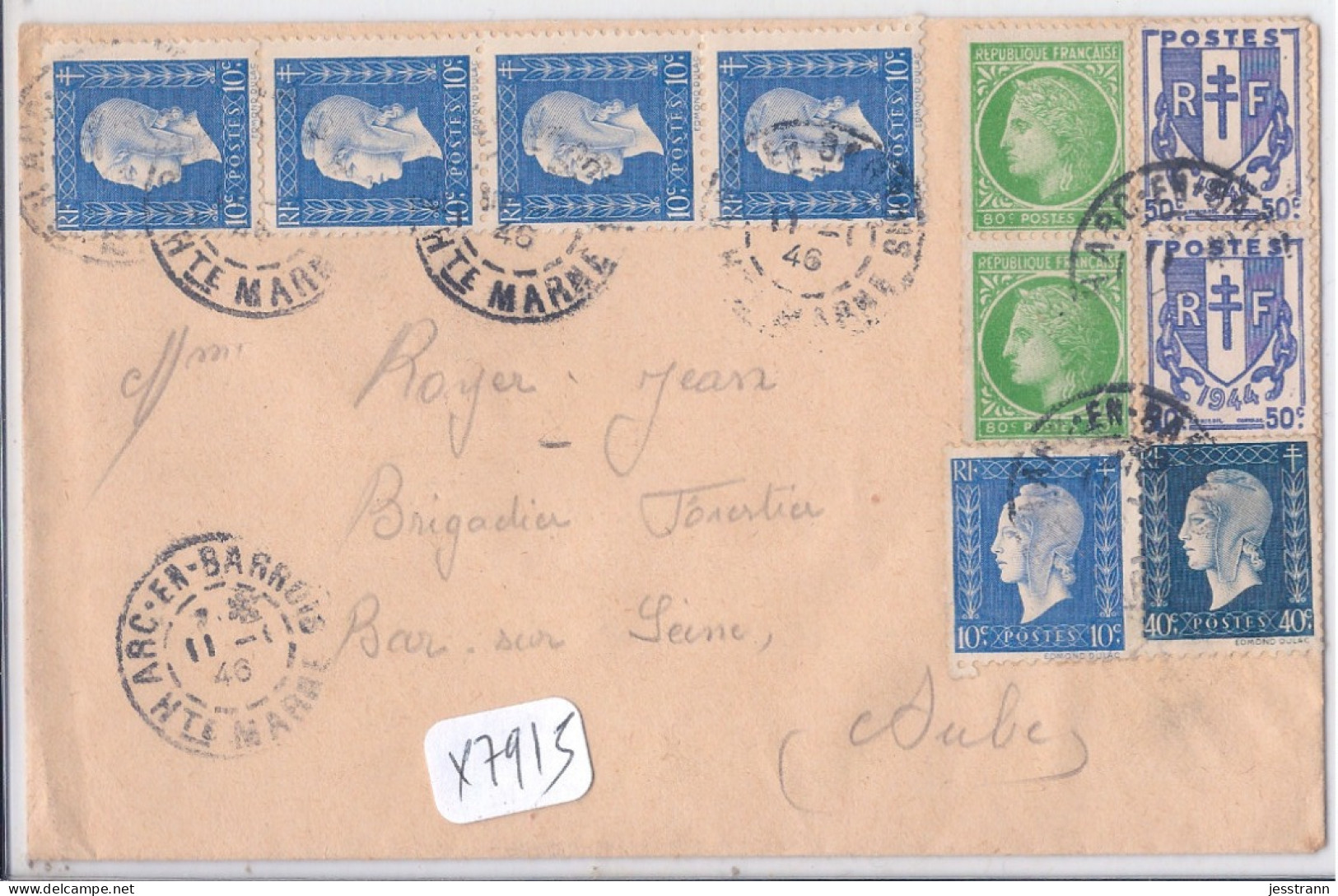 LETTRE AFFRANCHIE- ARC-EN-BARROIS- 11-01-1946- BANDE X4 10C DULAC+ 2 X 80C MAZELIN- +2 X 50C CHAINES + 10C + 40C DULAC - Postal Rates