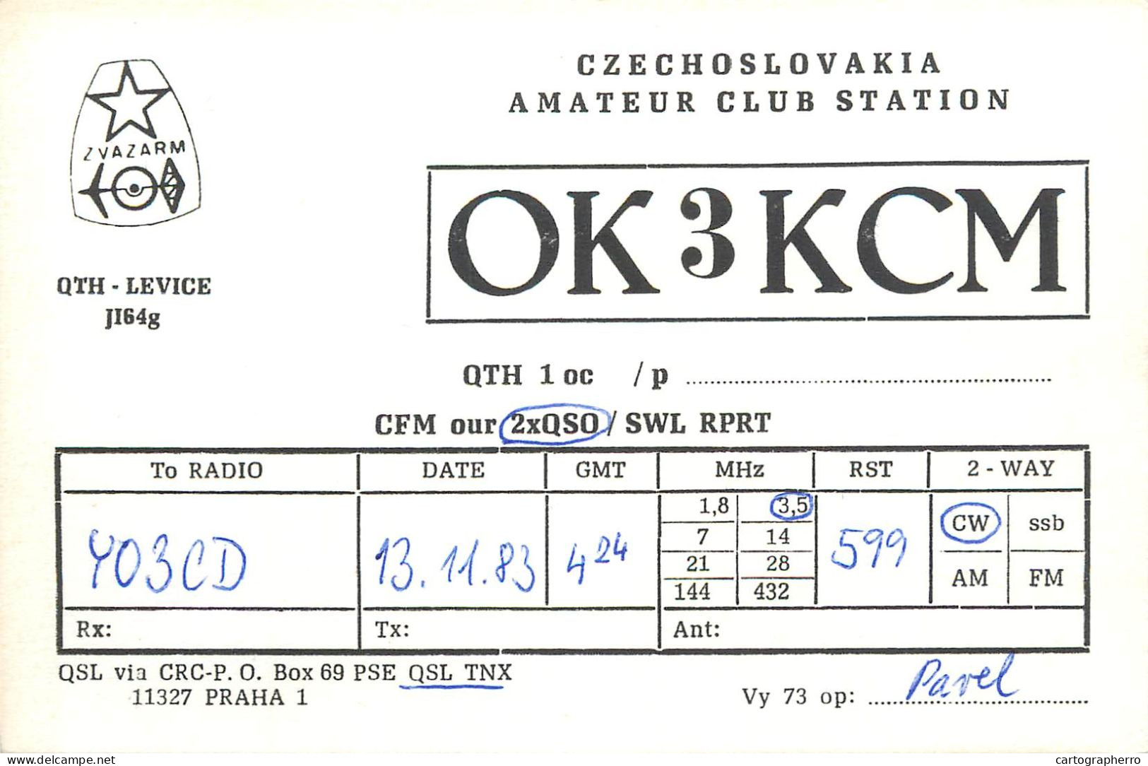 Radio Amateur QSL Post Card Y03CD OK3KCM Czechoslovakia - Amateurfunk
