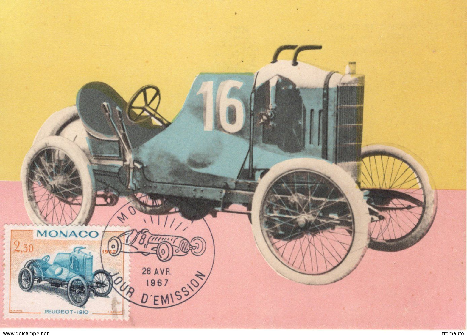 Monaco - Voitures De Course - Peugeot  (1910) - Carte Maxi FDC - Prémier Jour D'Emission - Cars