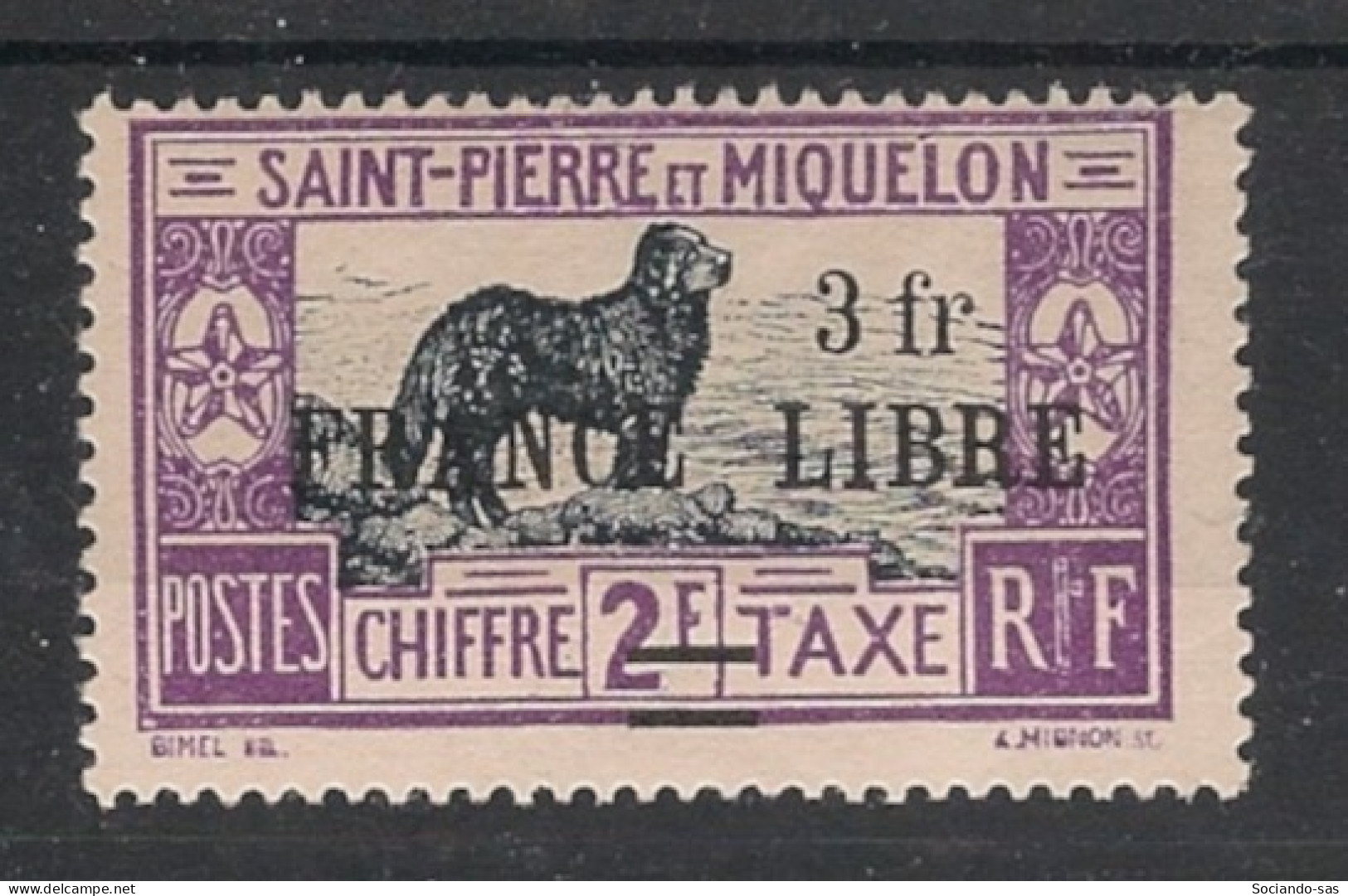 SPM - 1942 - Taxe TT N°YT. 56 - Chien Terre-Neuve 3f Sur 2f Violet Et Noir - Neuf * / MH VF - Postage Due