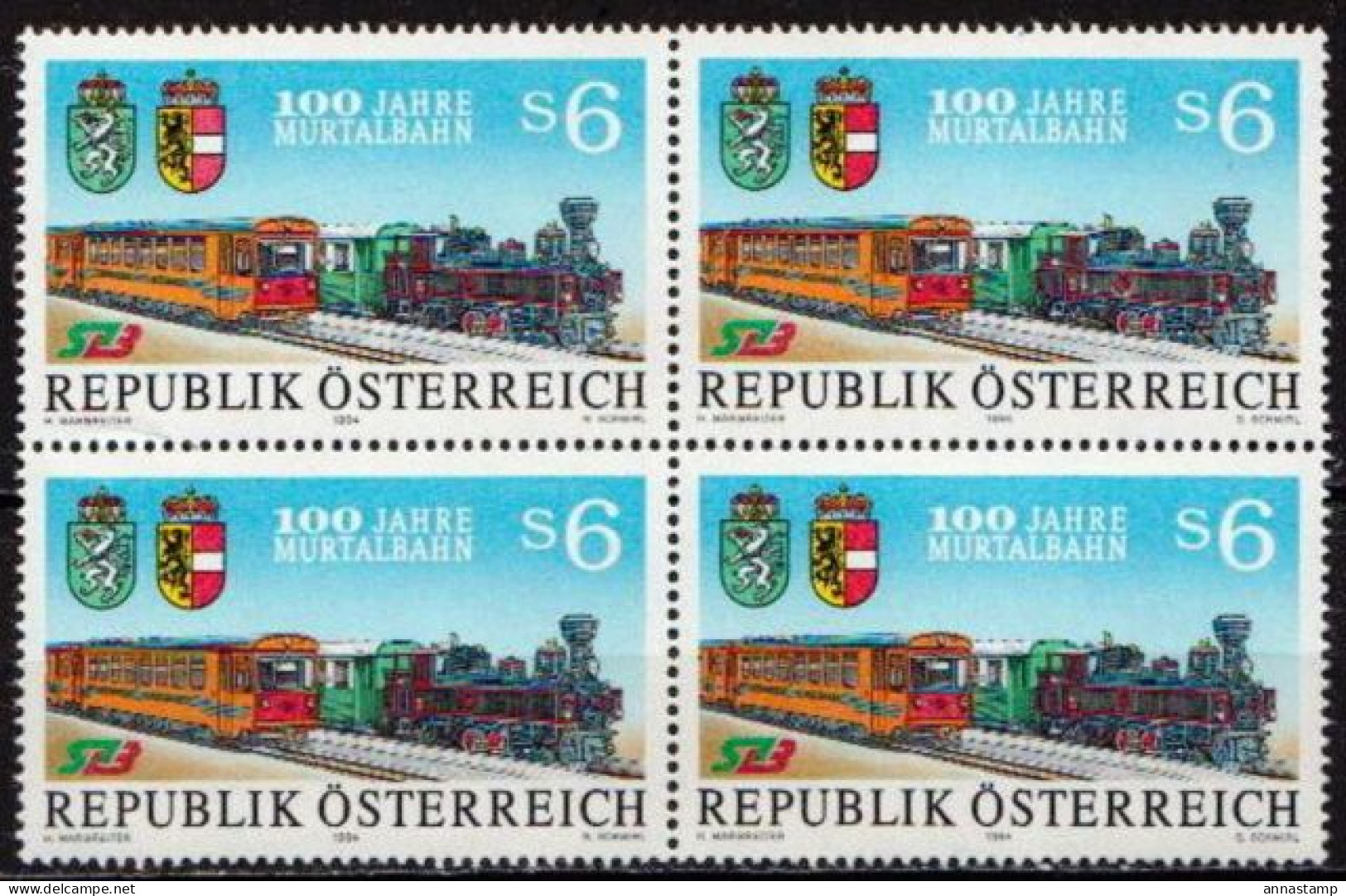 Austria MNH Stamp In A Block Of 4 Stamps - Trenes