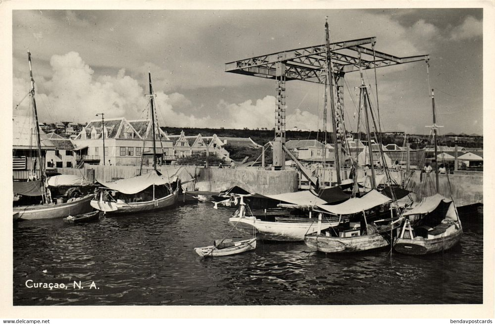 Curacao, N.A, WILLEMSTAD, Schooner Harbor, Bridge (1950s) Holl. Boekh. 8 RPPC 1 - Curaçao