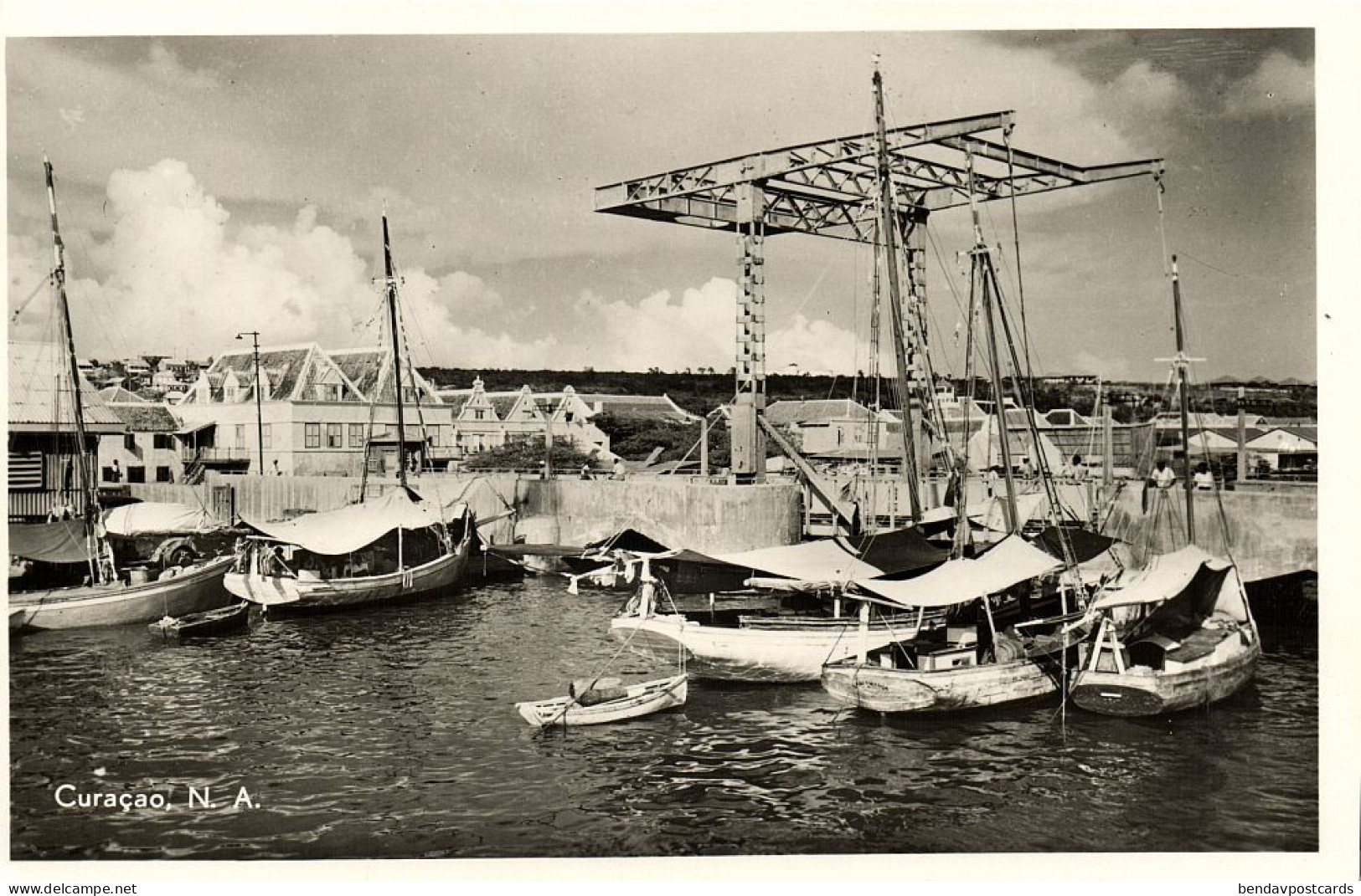 Curacao, N.A, WILLEMSTAD, Schooner Harbor, Bridge (1950s) Holl. Boekh. 8 RPPC 2 - Curaçao