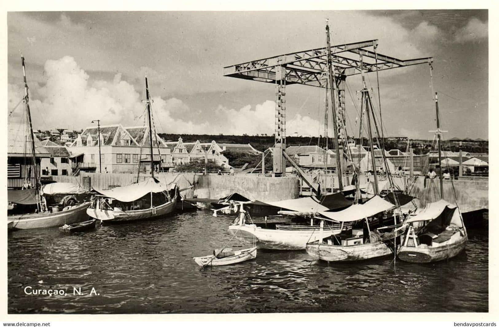 Curacao, N.A, WILLEMSTAD, Schooner Harbor, Bridge (1950s) Holl. Boekh. 8 RPPC 3 - Curaçao