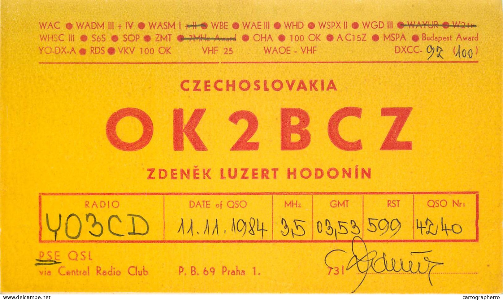 Radio Amateur QSL Post Card Y03CD OK2BCZ Czechoslovakia - Radio Amatoriale