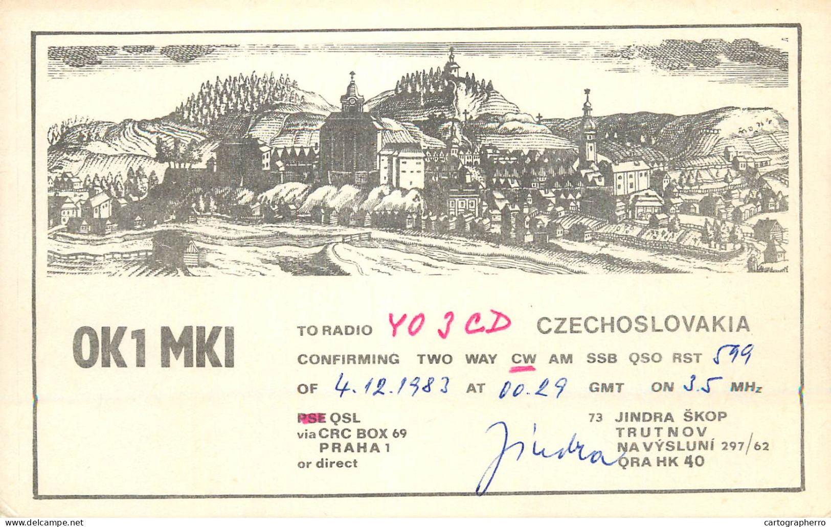 Radio Amateur QSL Post Card Y03CD OK1MKI Czechoslovakia - Amateurfunk