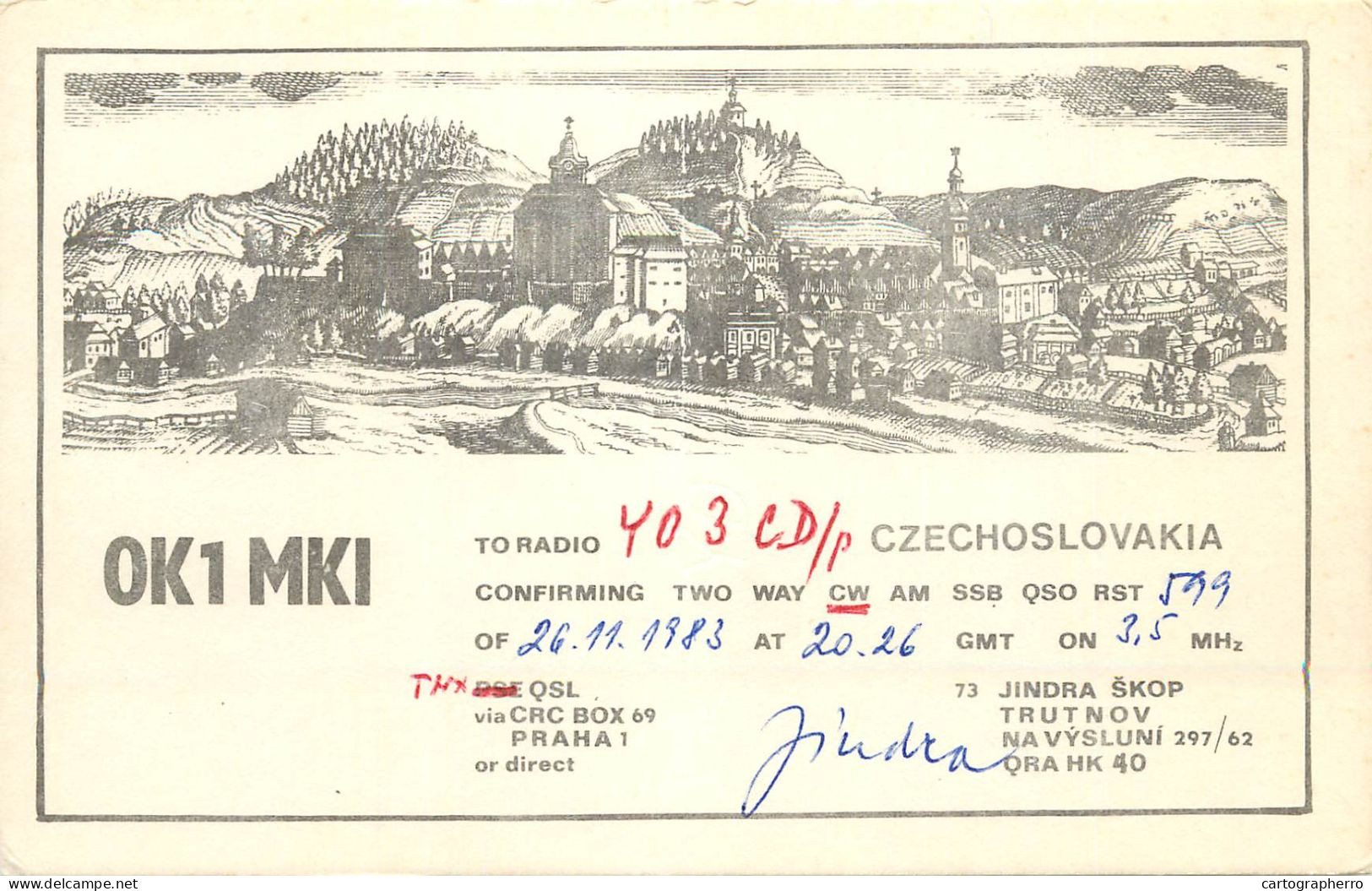 Radio Amateur QSL Post Card Y03CD OK1MKI Czechoslovakia - Radio Amateur