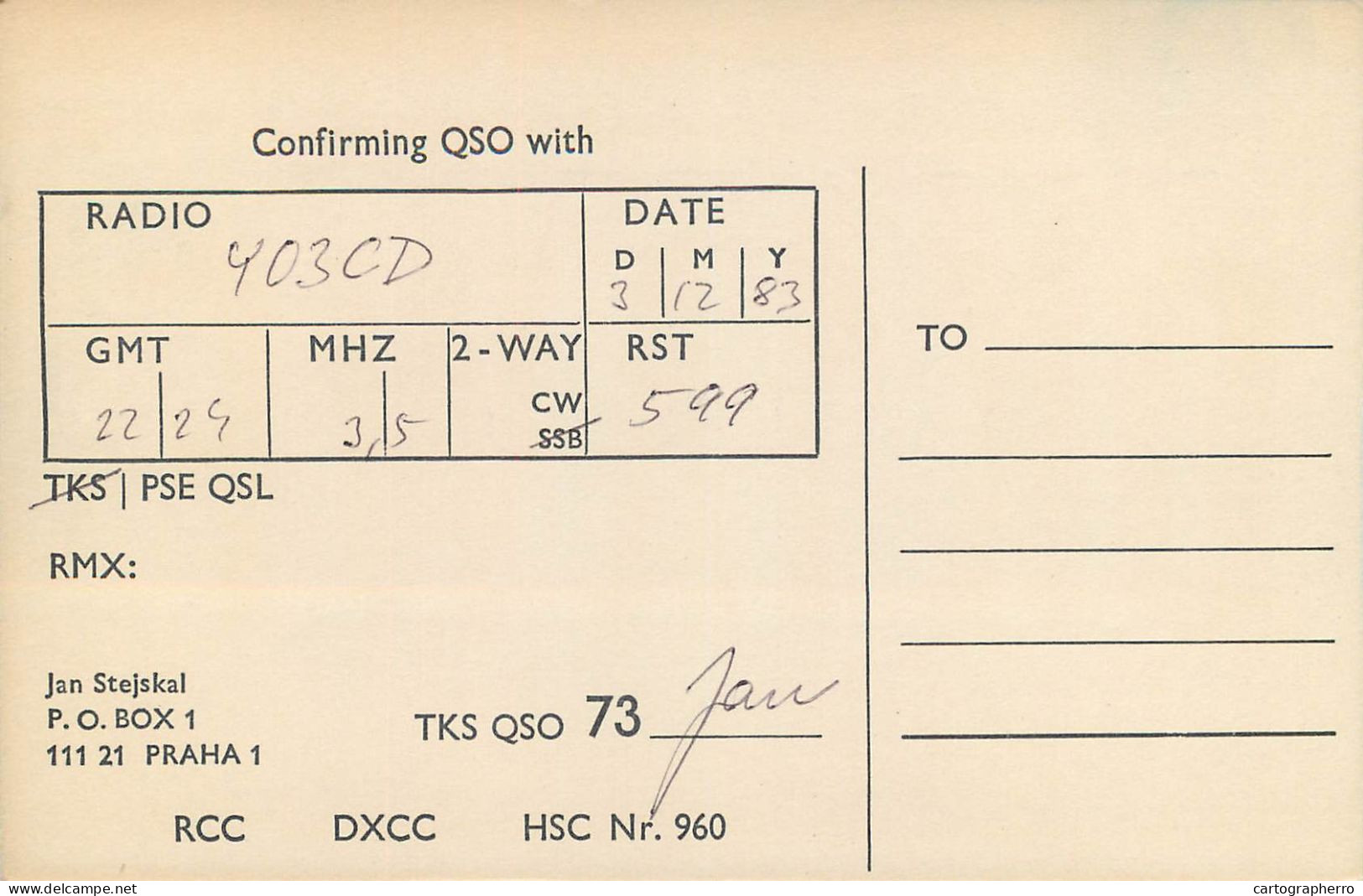 Radio Amateur QSL Post Card Y03CD OK1AVG Czechoslovakia - Amateurfunk