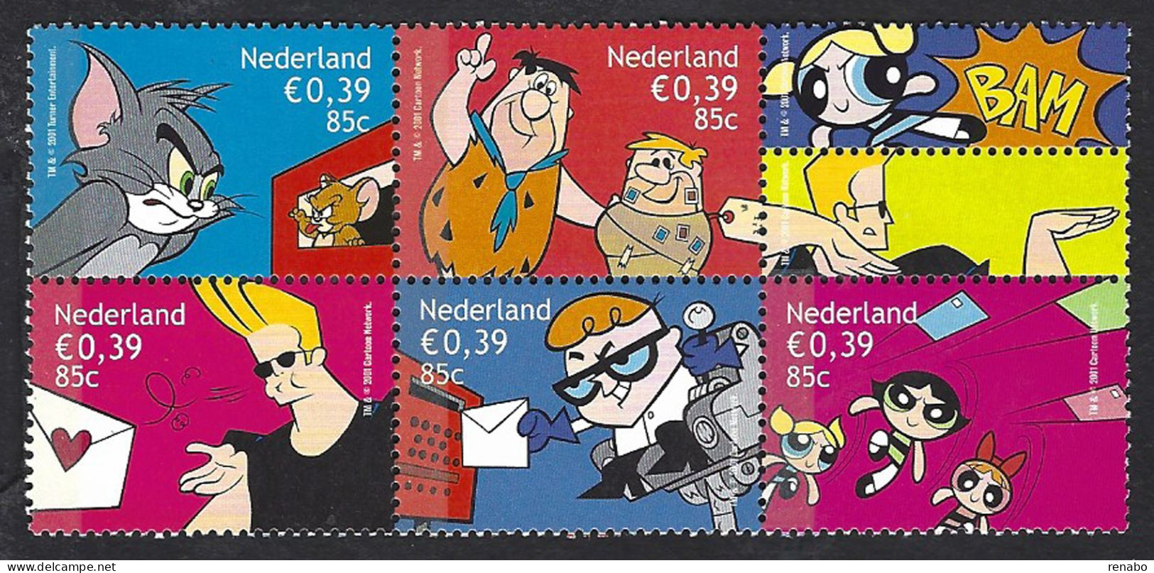 Nederland, Pays-Bas, Netherlands 2001; Tom & Jerry + The Flinstones +Johnny Bravo +Dexter +Powerpuff Girls; Block Of 5v. - Bandes Dessinées