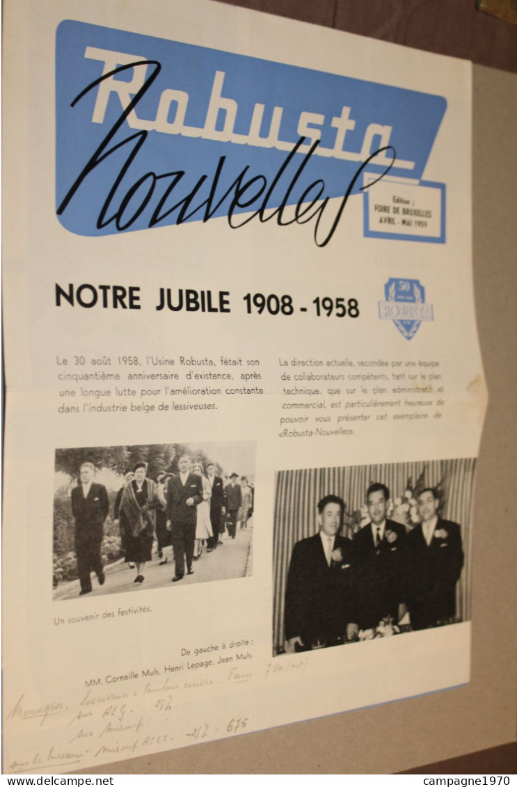 ANCIEN FEUILLET PUB - USINES ROBUSTA ( MACHELEN ) - 1959 - LESSIVEUSES BELGES - 1950 - ...