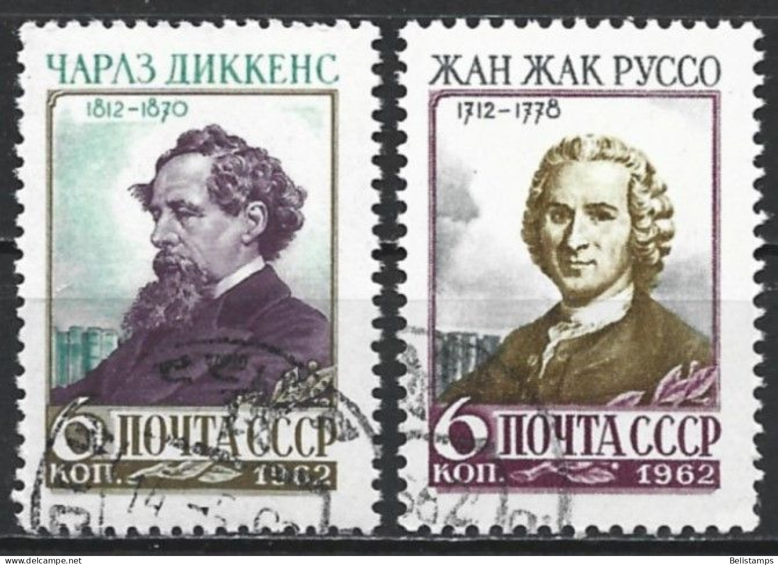 Russia 1962. Scott #2588-9 (U) Writers, Charles Dickens And Jean Jacques Rousseau  (Complete Set) - Oblitérés