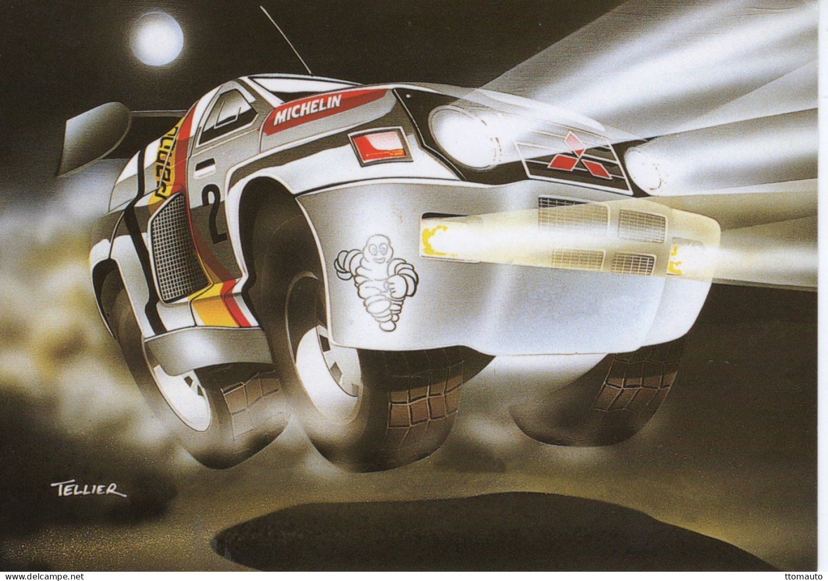 ''Dakar Side Of The Moon'' - Automotive Mitsubishi Rallye Caricature By Artiste Tellier - Toile De Tellier -  CPM - Rally's