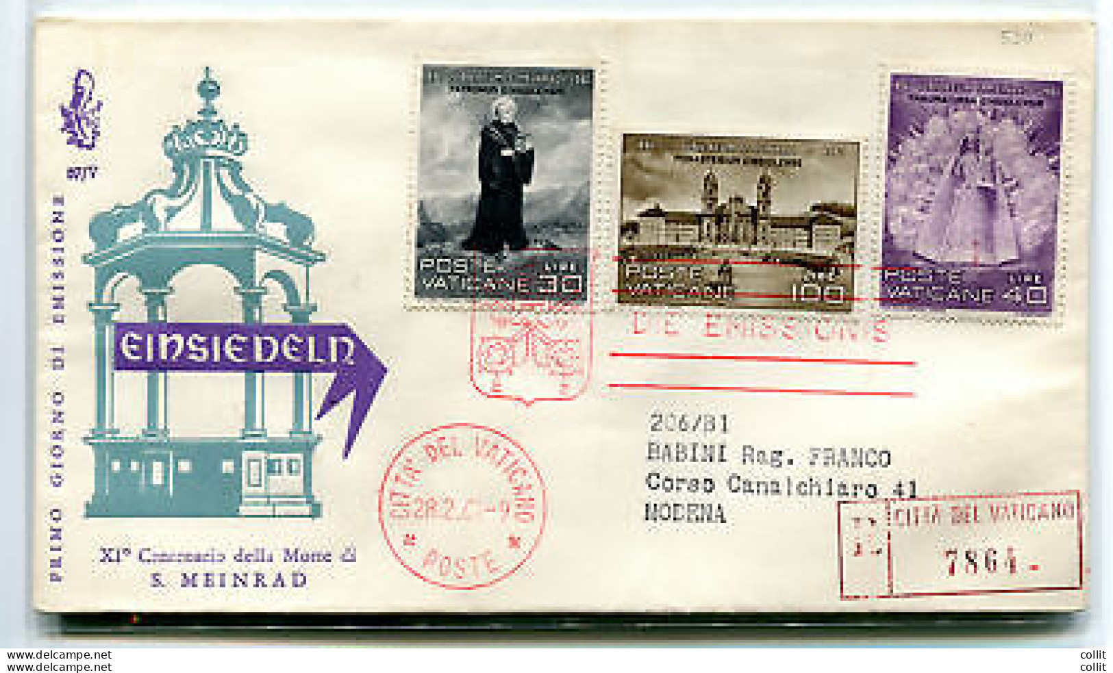 Vaticano FDC Venetia 1961 San Meinrad  Viaggiata Racc. Per L'Italia - FDC