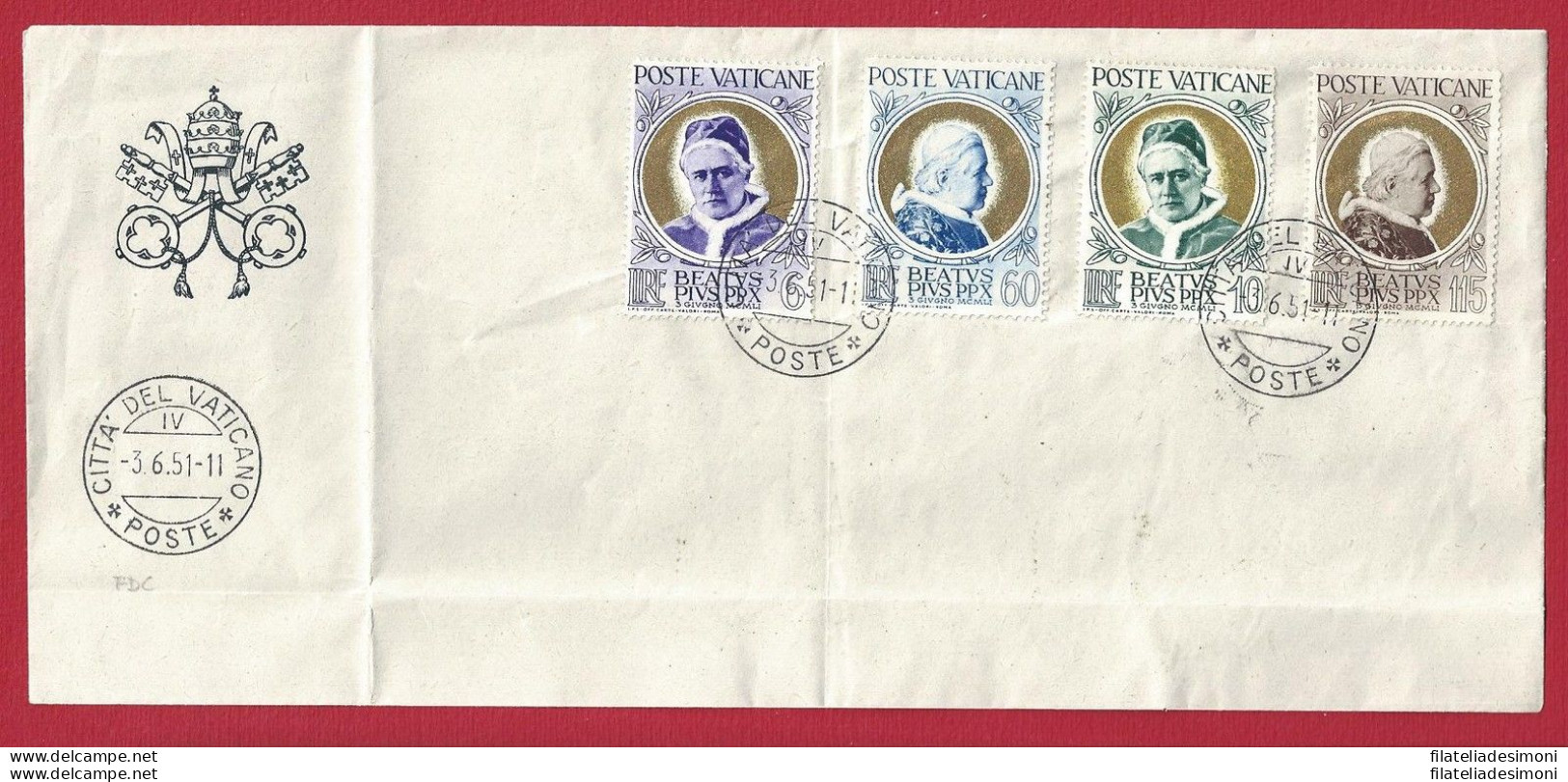 1951 Vaticano , N. 145/148 Serie USATA Su Busta Con Annullo Primo Giorno Di Emis - FDC