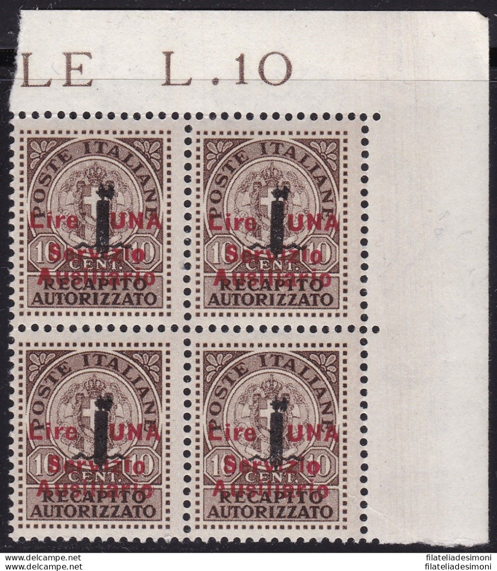 1945 GUIDIZZOLO, N° 2 1 L. Su 10c. Bruno  MNH/** QUARTINA ADF - Other & Unclassified