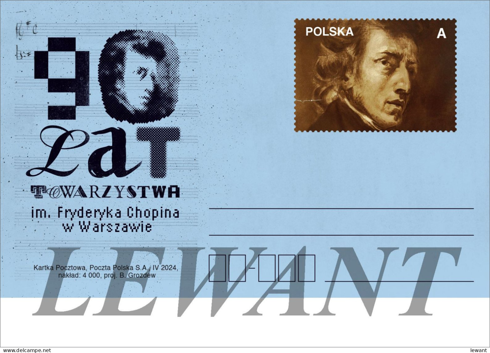 POLAND Postcard 2024.04.11. Cp 2049 _ 90 Years Of The Society. Fryderyk Chopin In Warsaw - Stamped Stationery