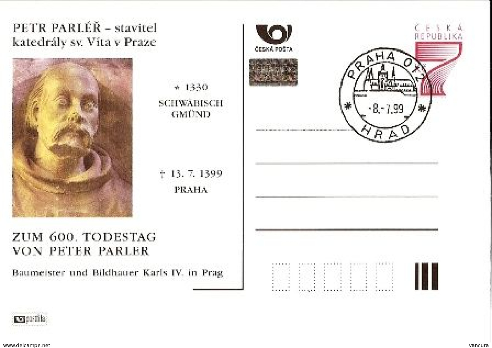 CDV A 48 Czech Republic - P. Parler, Builder Of St Vitus Cathedral, Prague 1999 - Cartoline Postali