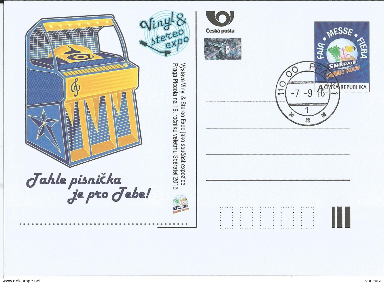 CDV 174 Czech Republic Sberatel Prague 2016 Jukebox - Cartoline Postali