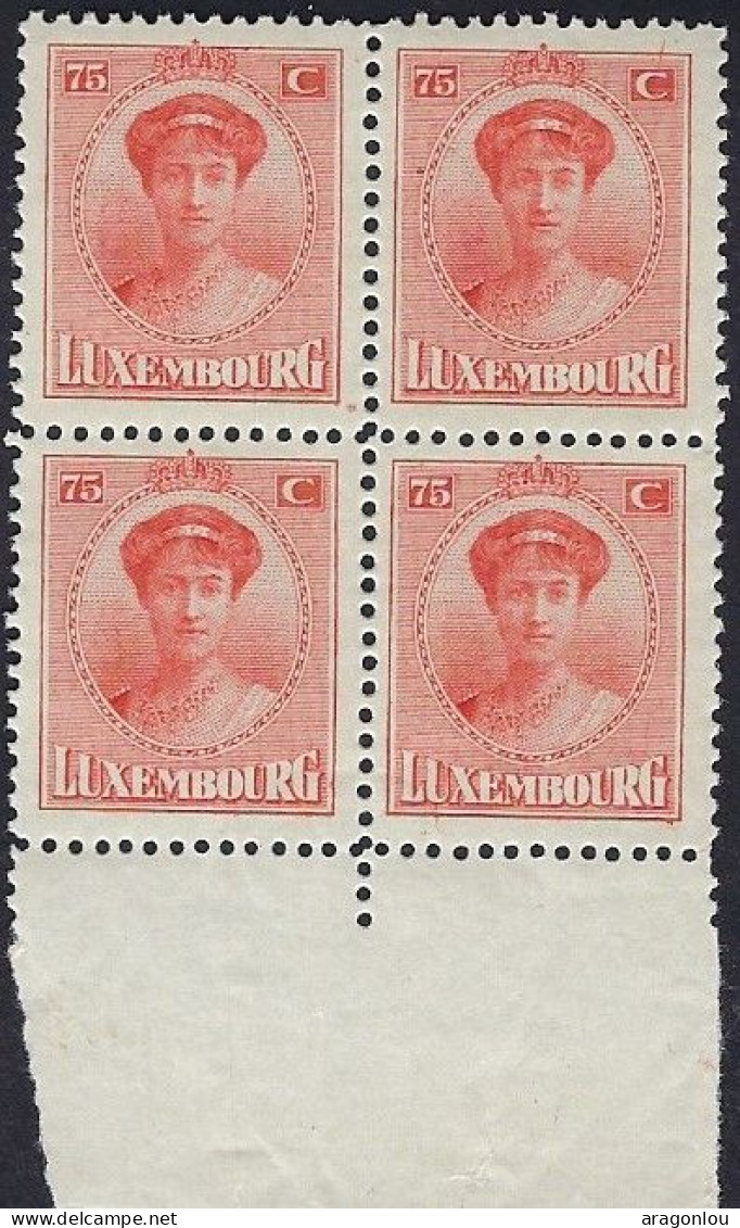 Luxembourg - Luxemburg - Timbres - Bloc à 4   Charlotte    MNH** - 1921-27 Charlotte De Face