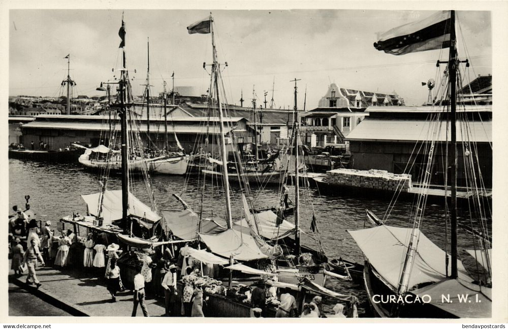 Curacao, N.A, WILLEMSTAD, Schooner Market (1951) Salas RPPC Postcard - Curaçao