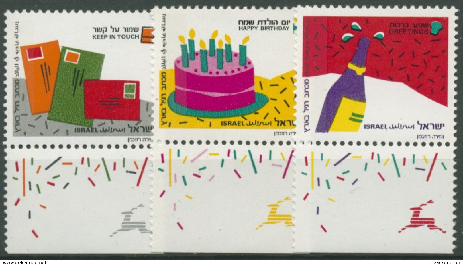 Israel 1991 Grußmarken 1184/86 Mit Tab Postfrisch - Ungebraucht (mit Tabs)