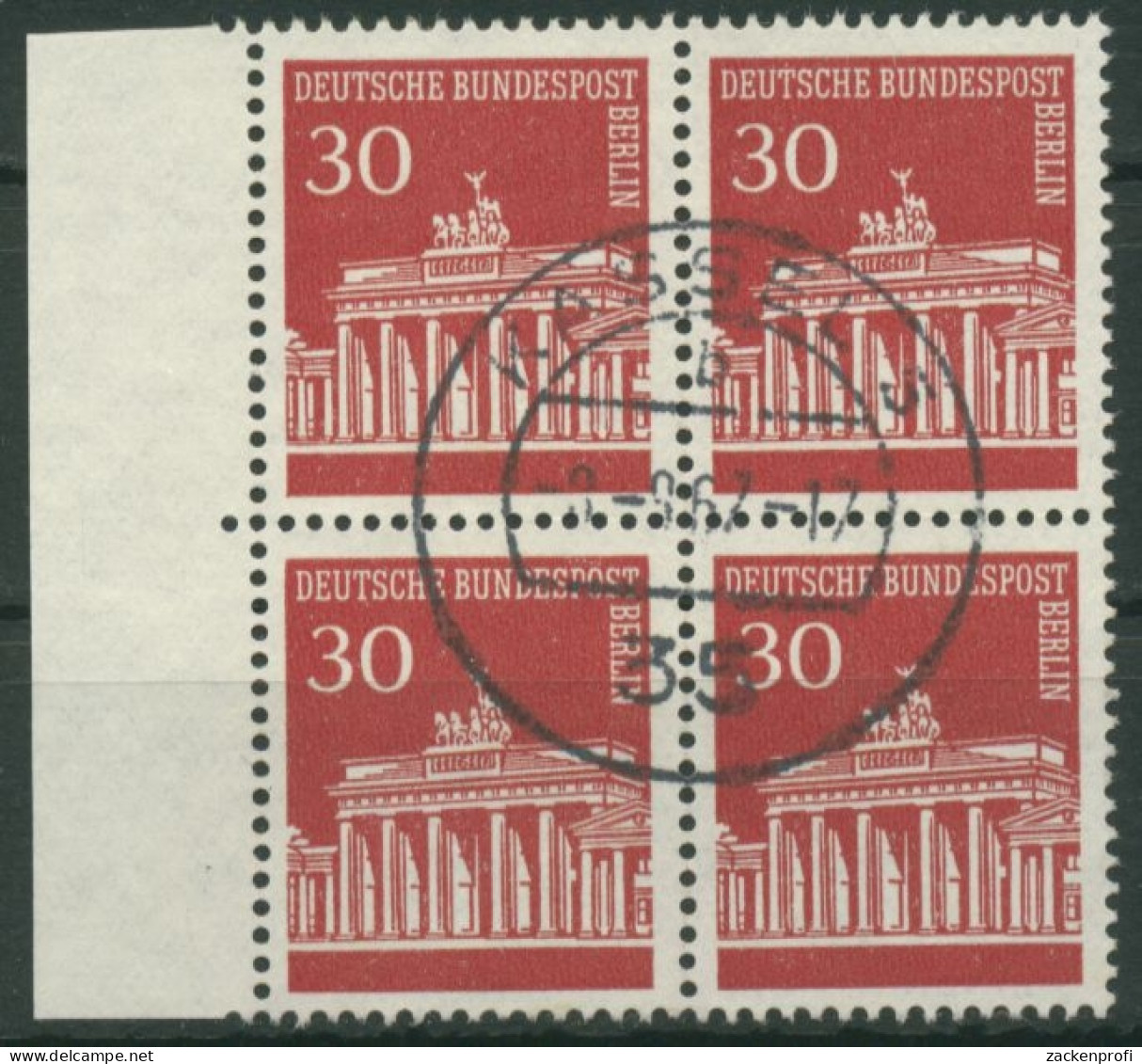 Berlin 1966 Brandenburger Tor 4er-Block Mit Seitenrand 288 Gestempelt - Used Stamps