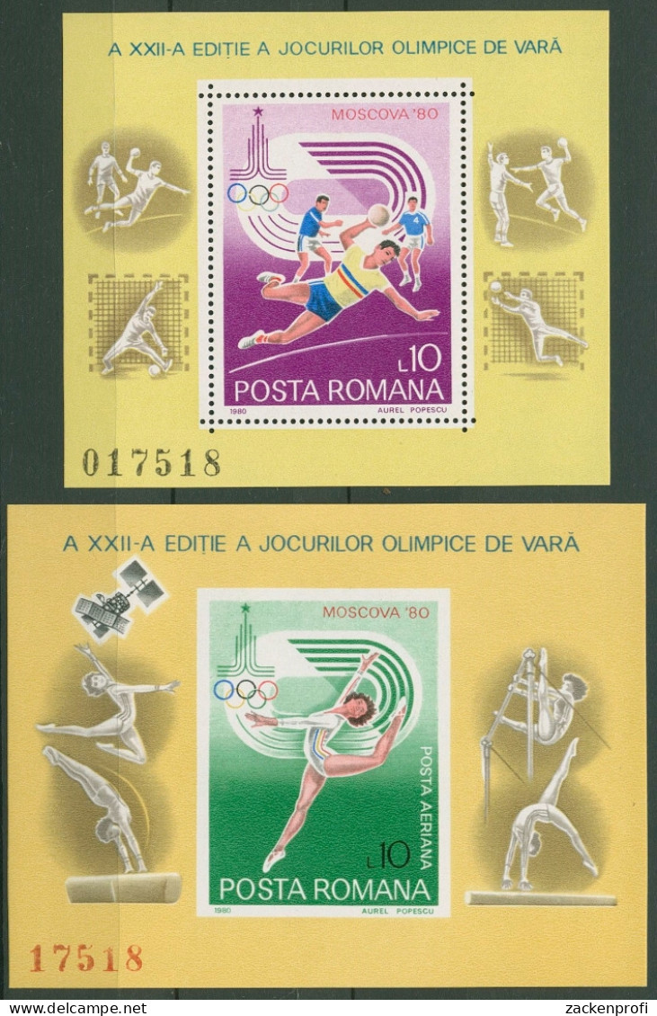 Rumänien 1980 Olympia Moskau Handball Turnen Block 171/72 Postfrisch (C92017) - Blocs-feuillets