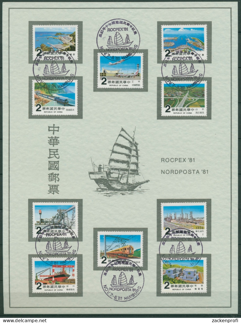 Taiwan 1980 Bauprojekte 1353/62 Sonderblatt NORDPOSTA (SG18375) - Gebruikt