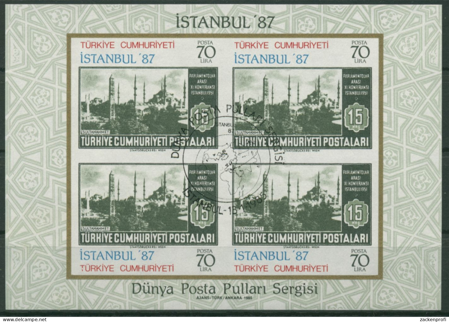 Türkei 1985 INSTANBUL '87: Marke Auf Marke Block 24 Gestempelt (C31009) - Blocks & Sheetlets