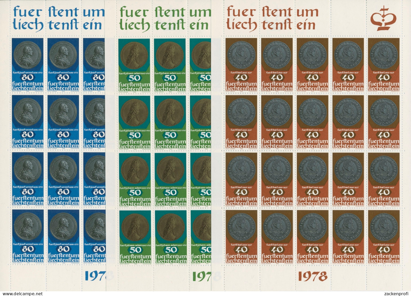 Liechtenstein 1978 Münzen Medaillen 710/12 Bogen Postfrisch (C96447) - Blocks & Sheetlets & Panes