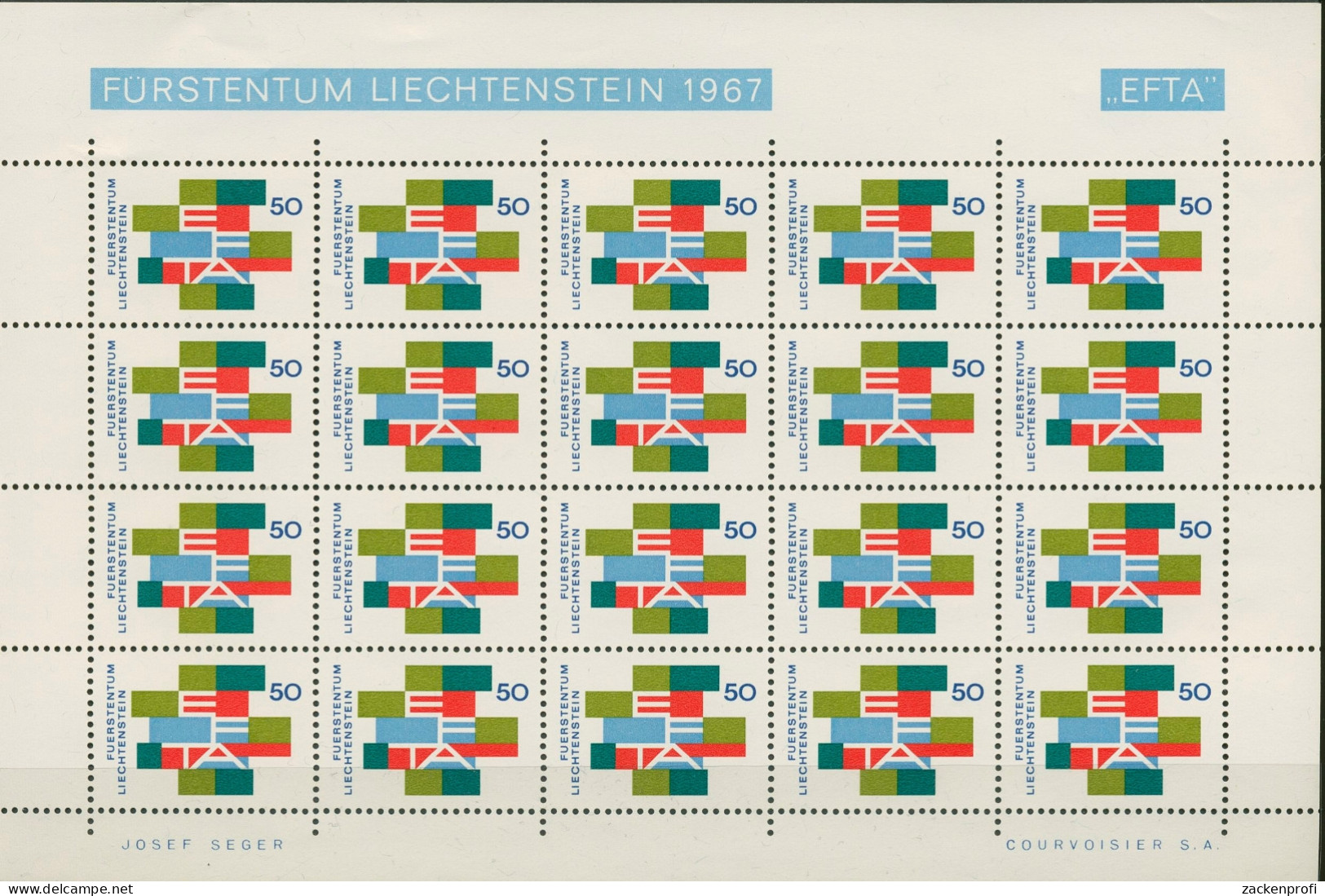 Liechtenstein 1967 EFTA Zollschranken Aufhebung 481 Bogen Postfrisch (C96448) - Blocs & Feuillets