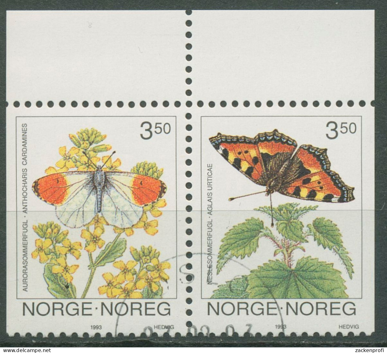 Norwegen 1993 Tiere Insekten Schmetterlinge 1114/15 ZD Gestempelt - Used Stamps