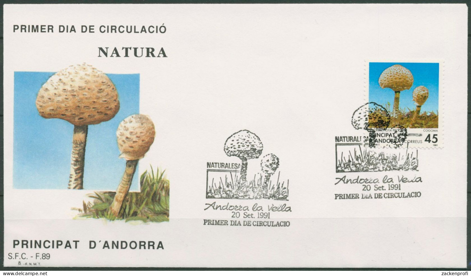 Andorra (span.) 1991 Naturschutz Pilze Schirmling 223 FDC (X60357) - Covers & Documents